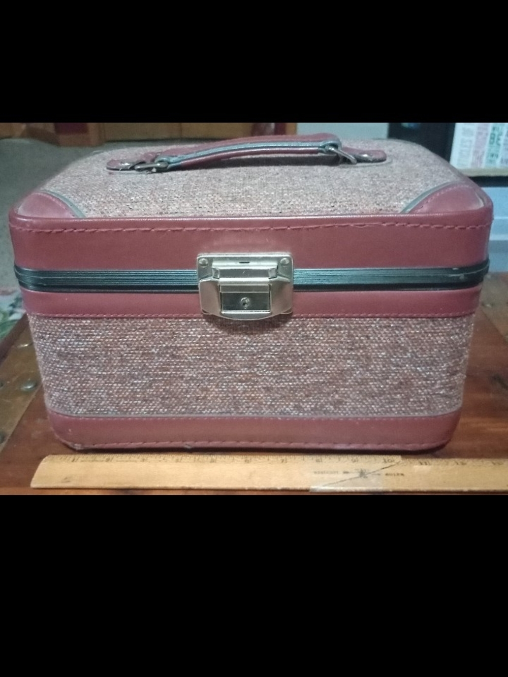 MCM Brown Tweed Travel Case with Leather Trim